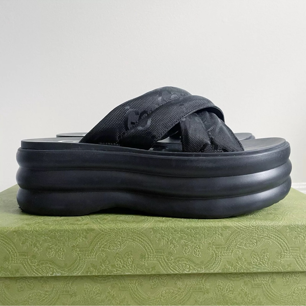 Gucci Platform Gg Monogram Nylon Sandals